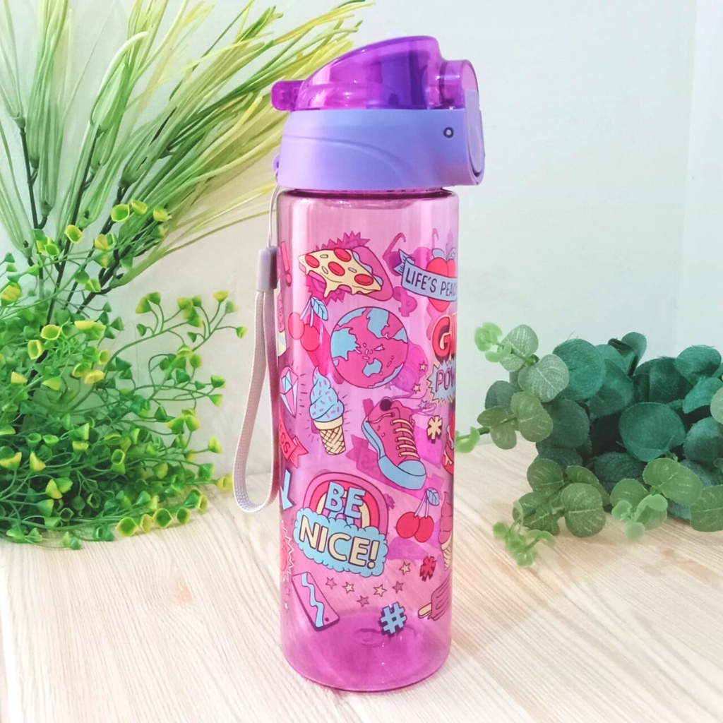 Botol Minum Anak Sekolah Smiggle Warna Warni 700 ml Gambar Karakter Lucu Flip Top Body Colorful