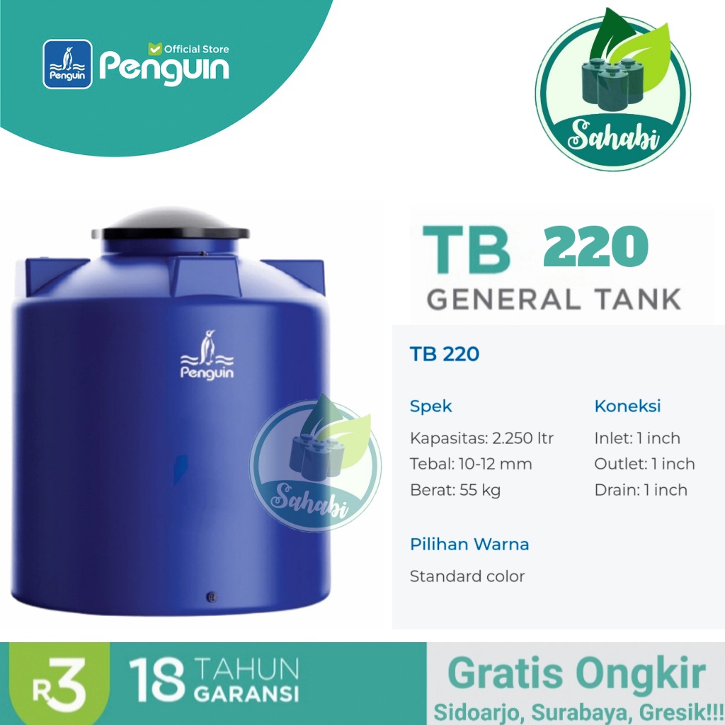 Tandon Air / Tangki Air / Toren Air PENGUIN/PINGUIN Rotamould 3 Ukuran 2250 Liter