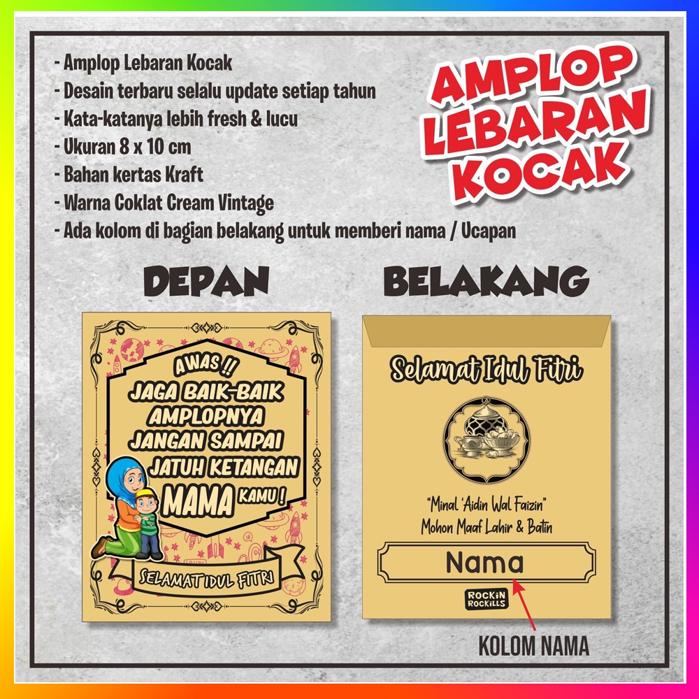 Amplop Angpau Lebaran Dengan Kata-Kata Yang Kocak Dan Motif Yang Lucu-Lucu Amplop Angpau Idul Fitri Amplop Lebaran Haji Amplop Idul Adha (1 Pack isi 10pcs )