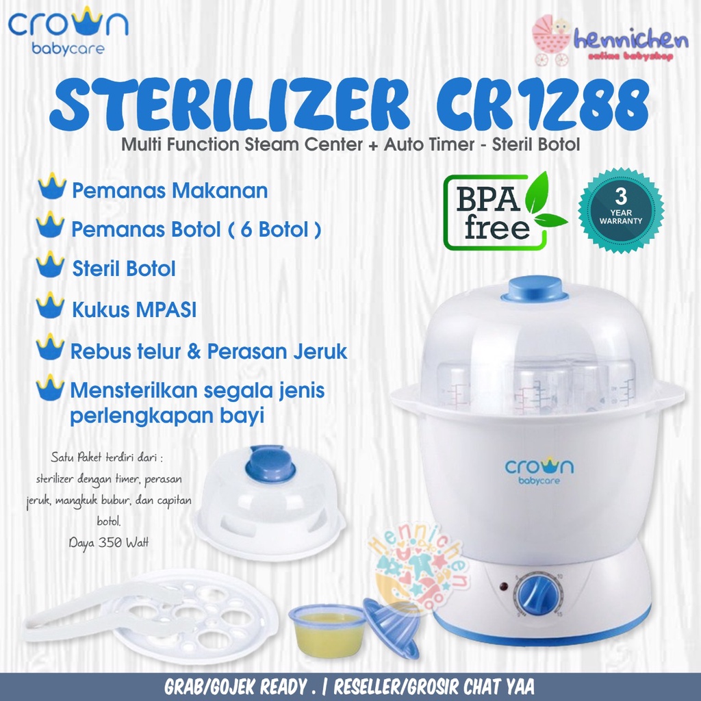 TERLENGKAP Crown Sterilizer CR098 / CR1288 / CR088 /  CR 168 / CR198 / CR698 Multi Function Steam Center + Auto Timer - Steril Botol Multifungsi CR 1288