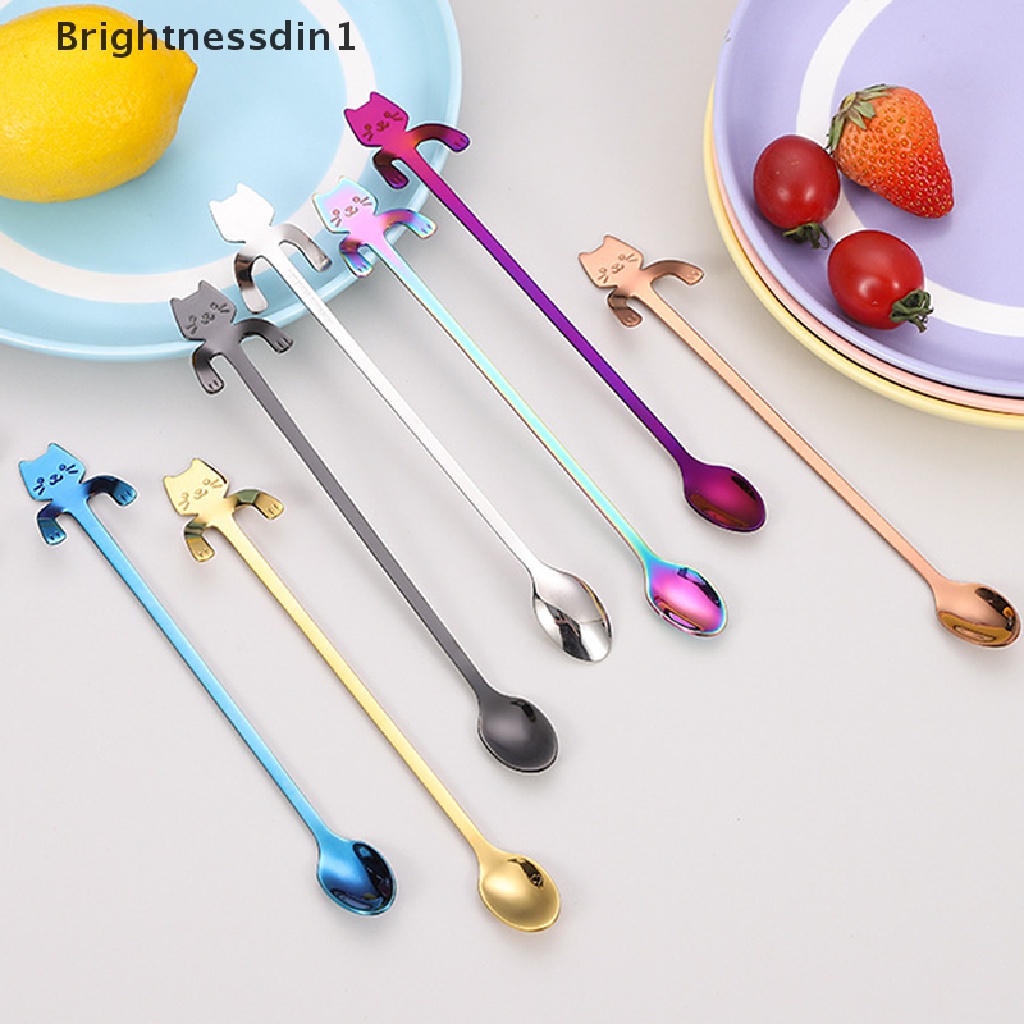 1 In 1 Sendok Teh / Kopi / Dessert Bahan Stainless Steel Bentuk Kartun Kucing