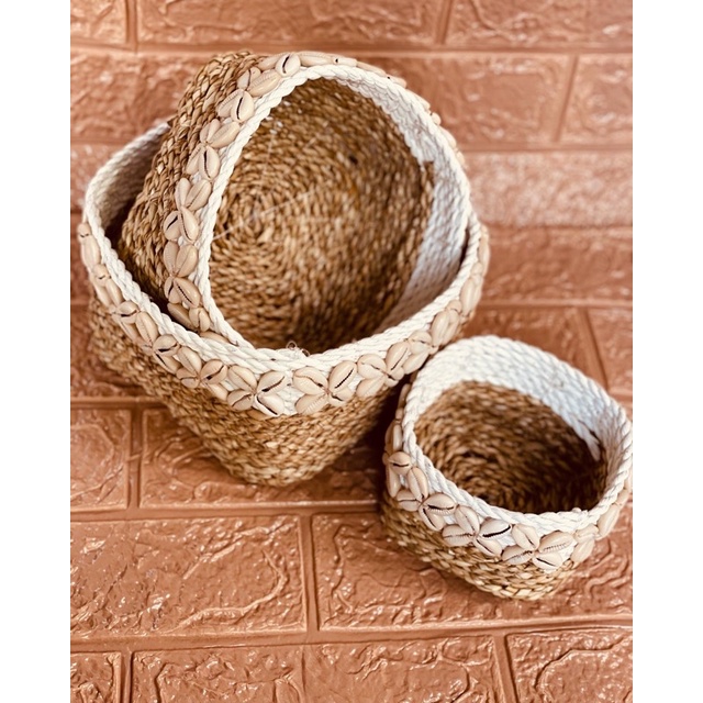 Keranjang Seagrass kerang set Of3