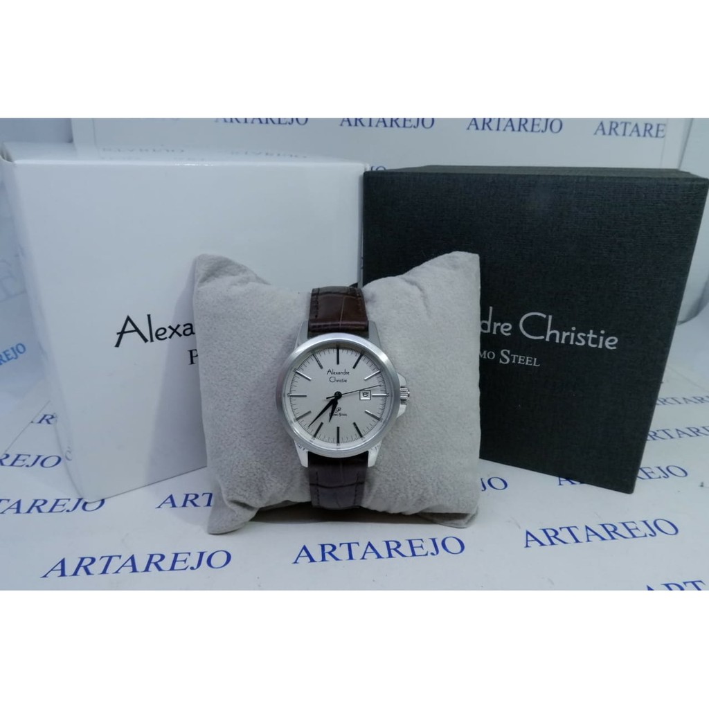 JAM TANGAN WANITA ALEXNDRE CHRISTIE AC 1008 KULIT COKLAT SILVER ORIGINAL