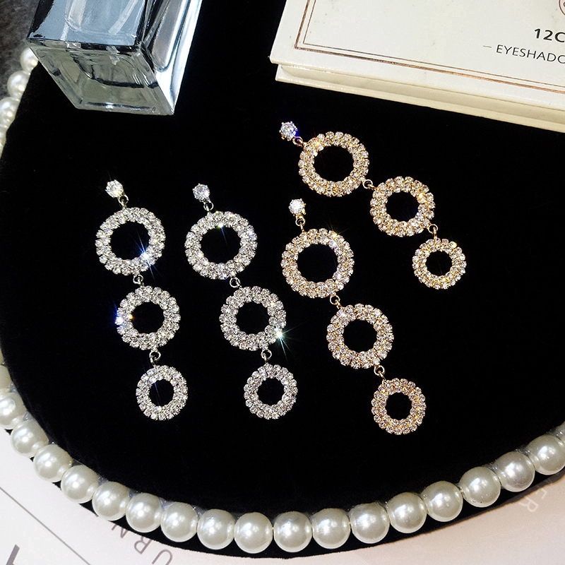 Kami Bunga Mewah 14 K Emas Berlian Imitasi Lingkaran Panjang Drop Anting-Anting Untuk Wanita Perempuan Elegan Bersinar Zirkon Putaran Pernyataan Anting-Anting Makan Darty Pertunangan Telinga Perhiasan