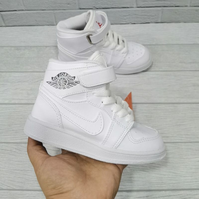 sepatu sneakers anak kids boots nike jordan 1 high all white full putih cewek cowok 21-35