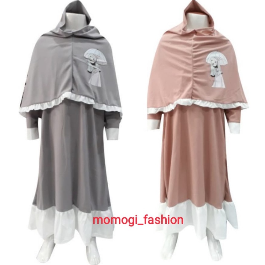 MOMOGI- GAMIS ANAK PEREMPUAN JILBAB SET/ PRINTING SOLEHAH/Usia 5th-10th