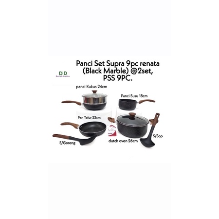 Panci set supra renata black marble 9pcs