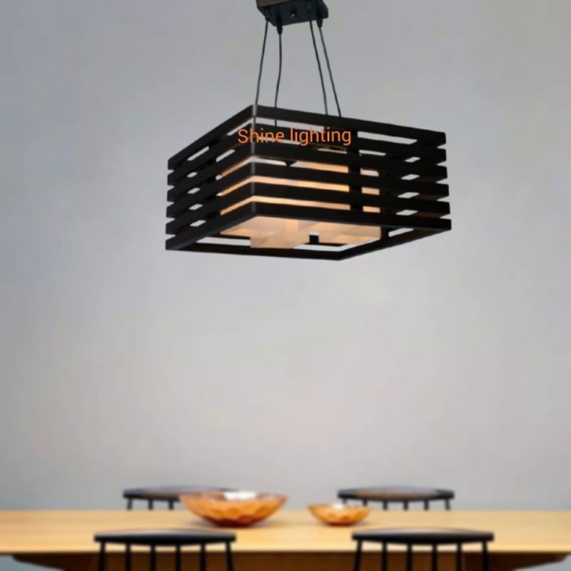 Lampu gantung minimalis kotak kayu ruang makan/ruang tamu tipe 3188/4L