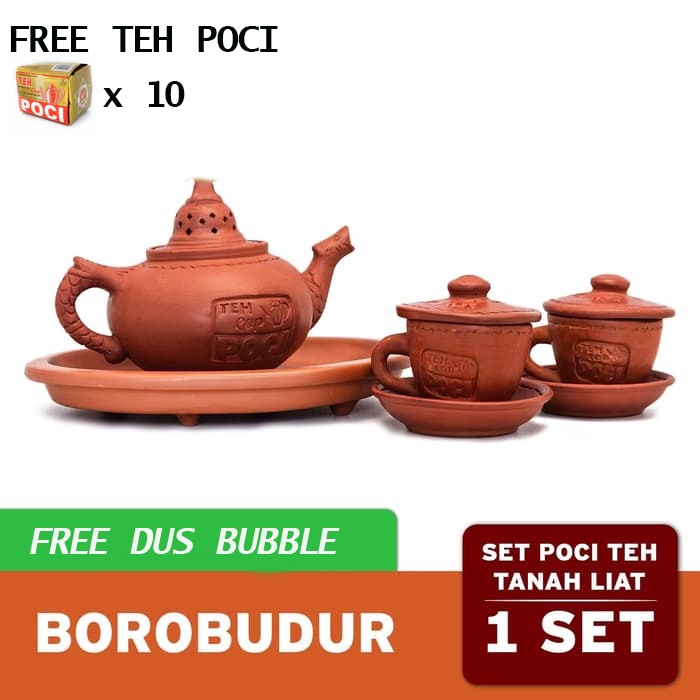 Poci Set Teh Tanah Liat Tipe Borobudur - Perangkat Minum Teh - FREE TEH POCI