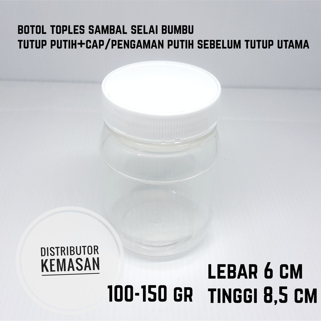 Botol Toples Tempat Kemasan Jar Sambal Sambel Selai Bumbu Plastik 100 s/d 150 gram TUTUP PUTIH