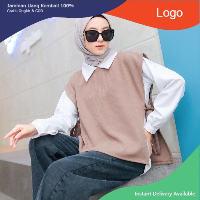 [ COD ] Zashi Top Atasan Blouse 2in1 Free Rompi Korean Style Wanita - Milo