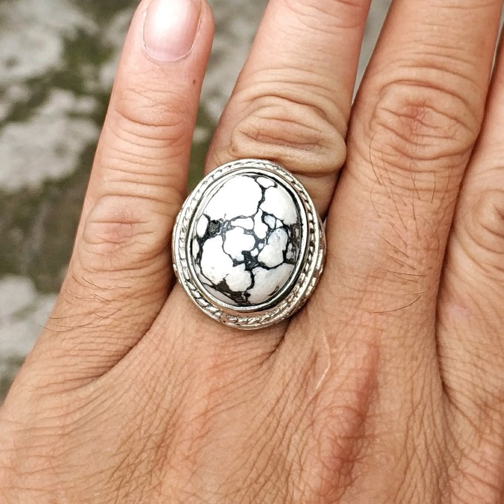 CINCIN BATU AKIK PIRUS PUTIH CORAK MANTAP