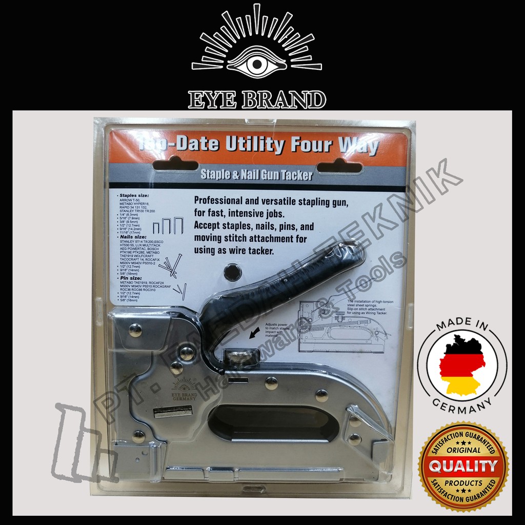 

Top-Date Utility Four Way Staple & Nail Gun Tacker Tjap Mata MT-758 4in1 Heavy Duty