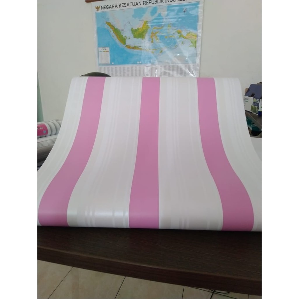 Wallpaper Sticker Motif Garis Pink Putih 5356 / Wallpaper New 2020 / Ukuran 9mx45cm