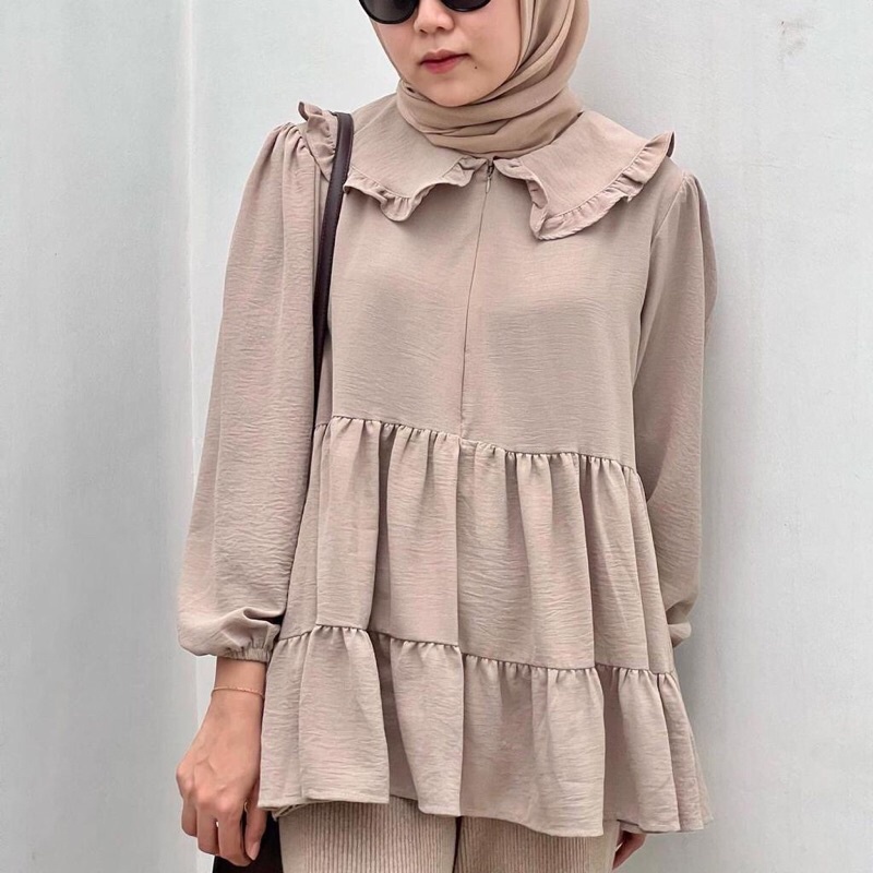 IL - ALENSA BLOUSE CREPE / ATASAN WANITA KRAH KUPU RUFFLE SUSUN