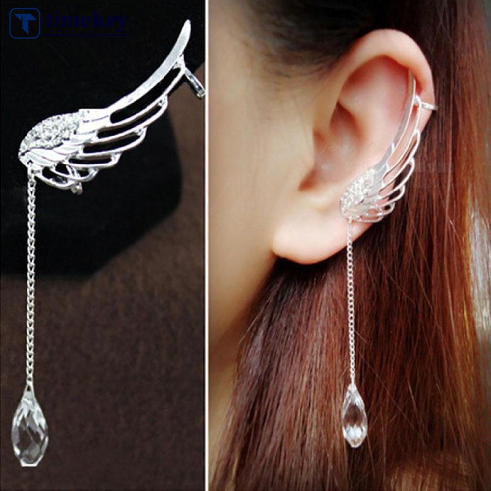 Timekey 1pc Anting Tusuk Gantung Desain Sayap Malaikat Hias Kristalberlian Imitasi Untuk Wanita A3K2