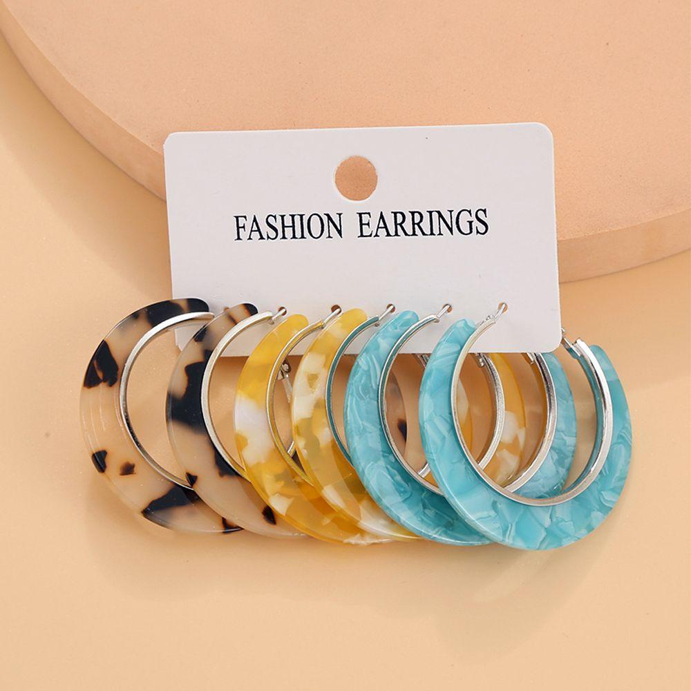 Wonder Acrylic Earrings Set Lingkaran Geometris Wanita Gadis Perhiasan Menjuntair