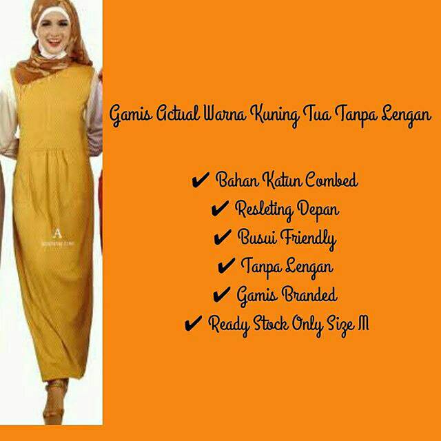 Gamis Tanpa Lengan Kuning Tua Brand actual Basic
