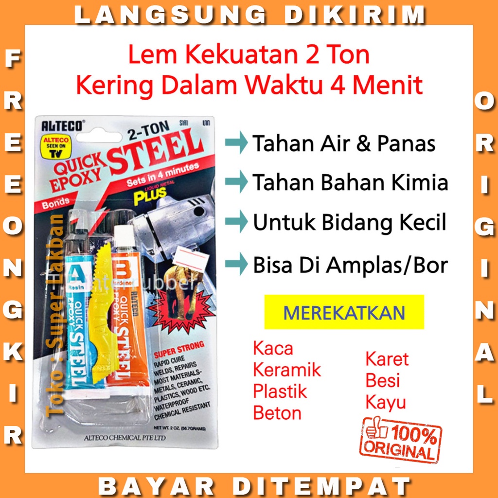 Lem Besi Alteco Quick Epoxy Steel 4 menit Kering Tahan Air Waterproof Menutup Bocor Menempel Kuat