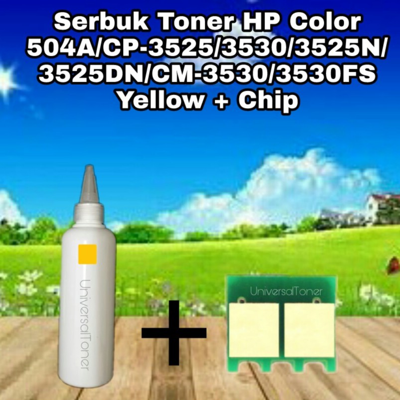 Serbuk Toner HP 504A 504X CP3525 CP3525N CP3525DN CP3525X CM3530 CP 3525 CE252A Yellow + Chip