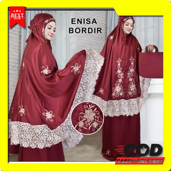 Peralatan Sholat Mukena Wanita Dewasa Hyget Vdyk-037Warna: Maroon, Putih Ukuran: Allsize (Silakan Me
