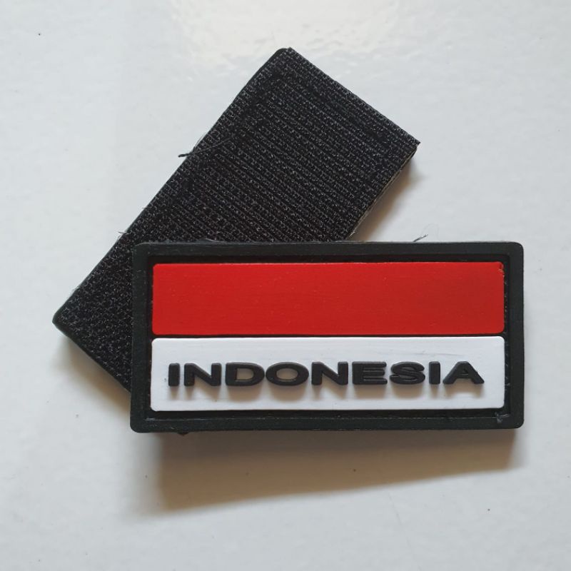 patch rubber logo bendera merah putih tulisan indonesia kecil / tempelan emblem karet velcro