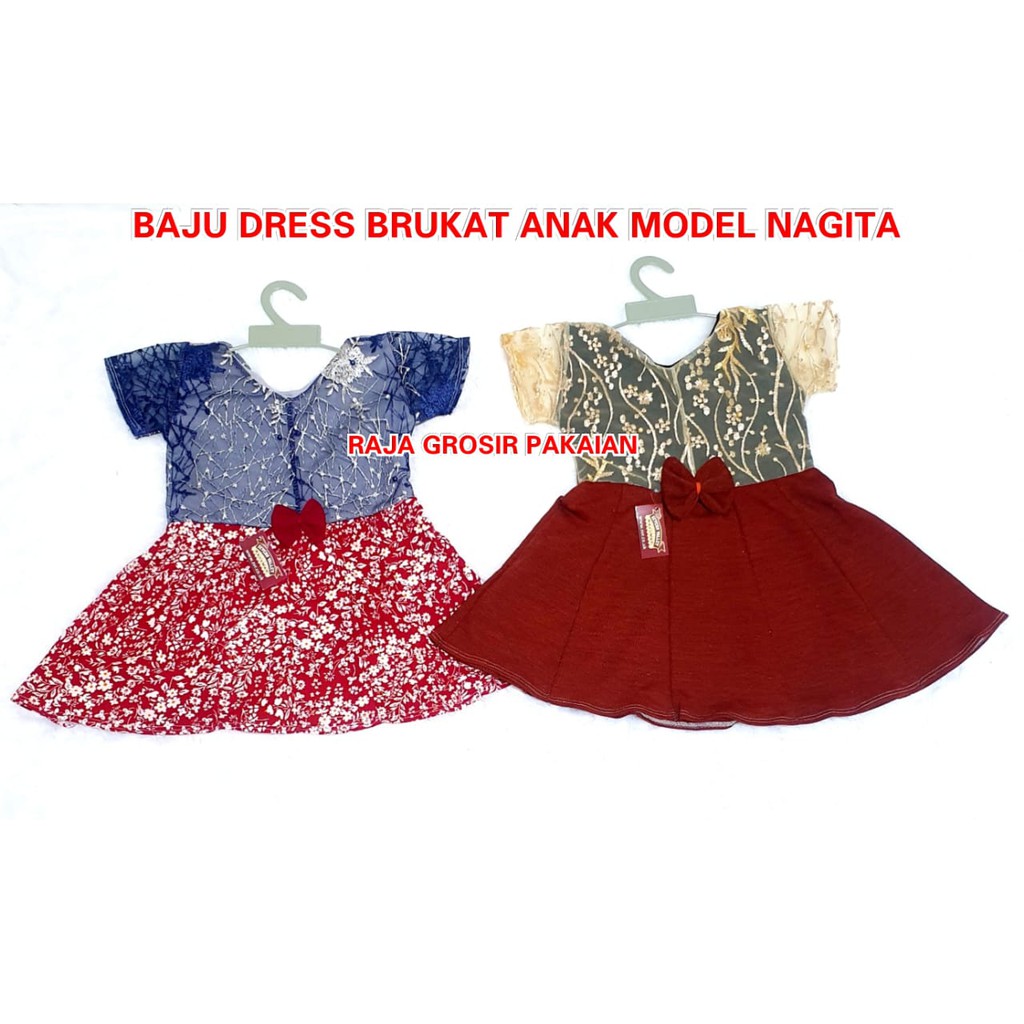 Baju Dress Brukat Anak Model Nagita / Dress Brukat Pesta Anak