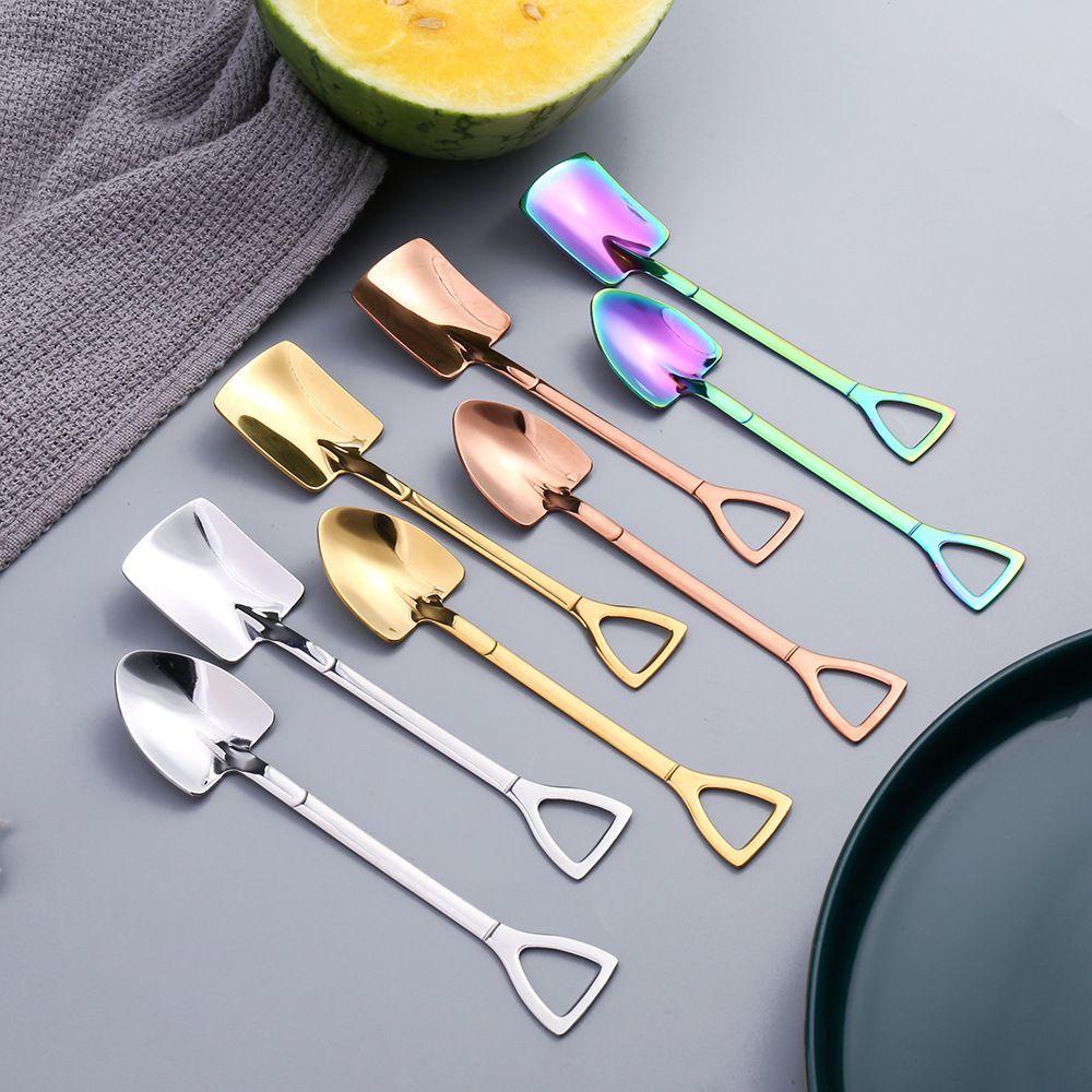 Solighter Set Alat Makan Peralatan Makan Dapur Kreatif Untuk Es Krim Dessert Scoop Retro Square Head Tea Spoons