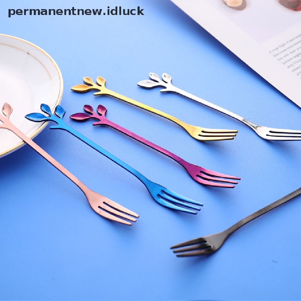 Garpu Buah Mini Bahan Stainless Steel Warna Silver Dan Emas