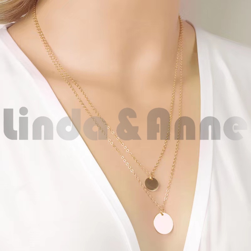 Kalung Rantai Liontin Bulat Polos Necklace Gaya Korea - Kalung Rantai Liontin