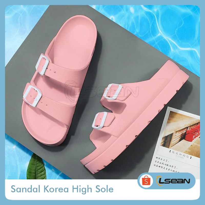 SANDAL WANITA KOREA SLIDE PLATFORM SOL TEBAL GESPER GANDA V-03