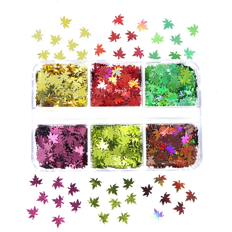 Siy Payet Glitter Laser Bentuk Daun Maple 6 Sekat Untuk Dekorasi Nail Art 3d