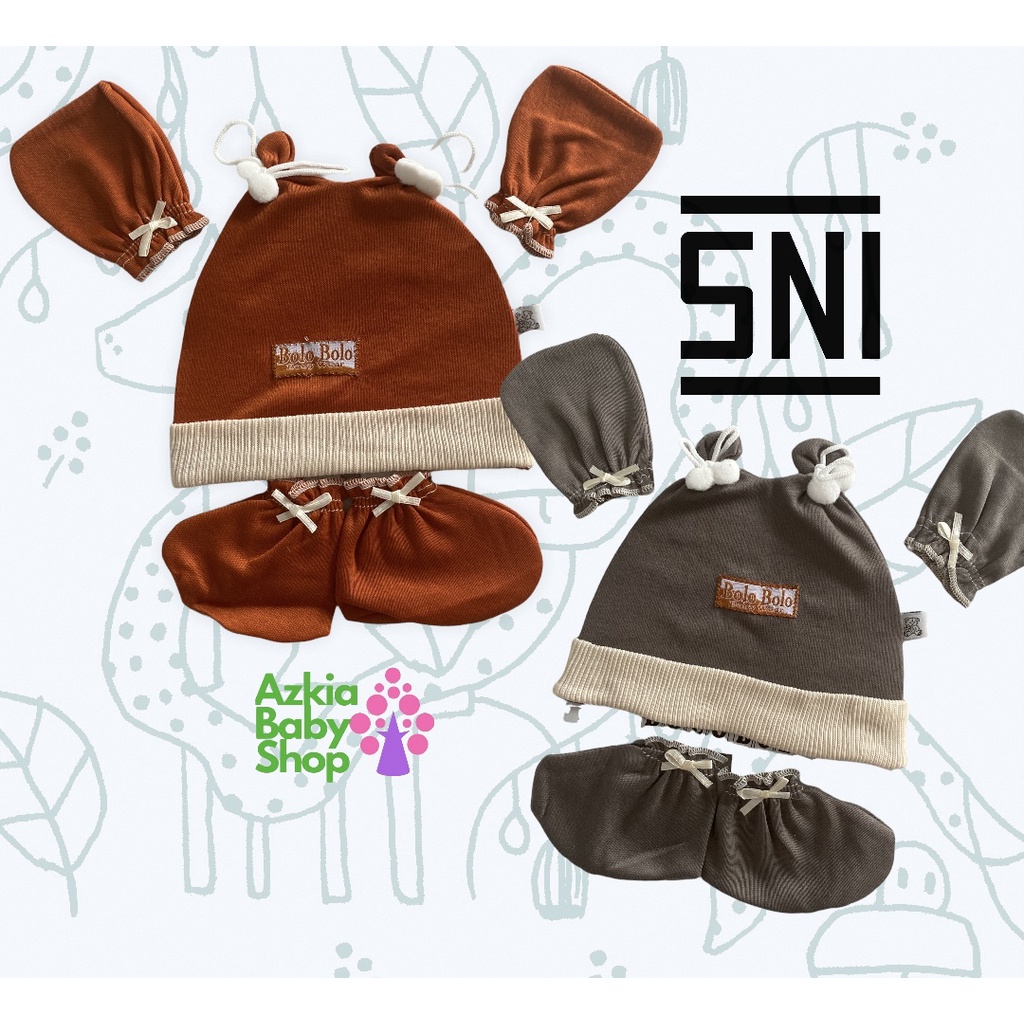 Topi Set Bayi + Sarung Tangan dan Kaki Bayi EARTH COLOR SERIES merk SNI BOLO - BOLO