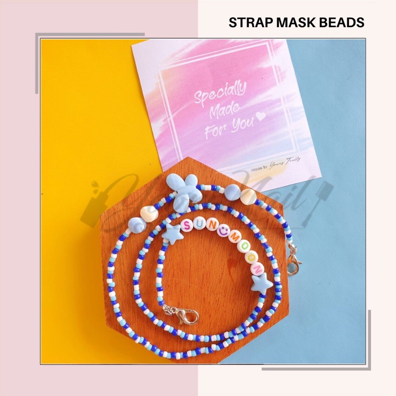 Strap masker beads strap mask manik custom nama tali rantai pengait masker