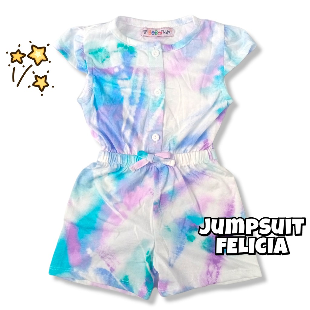 FELICIA 0-2,5 THN JUMPSUIT ANAK BAYI PEREMPUAN Jamsuit Jumsuit Pendek Kaos Pakaian Baju Anak Bayi Balita Bobo Kids-1K TiedyeTealPurple