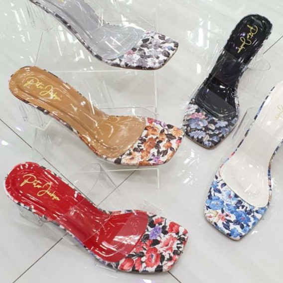 SANDAL WANITA HAK KACA MOTIF BUNGA PRINT MIKAA