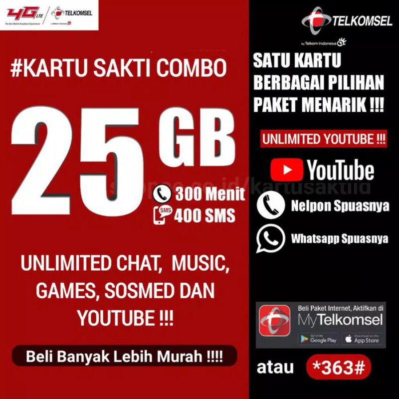Kartu Sakti 25gb Unlimit3d Youtube 17gb 6gb 2gb Harga Belum Termasuk Paketan Shopee Indonesia