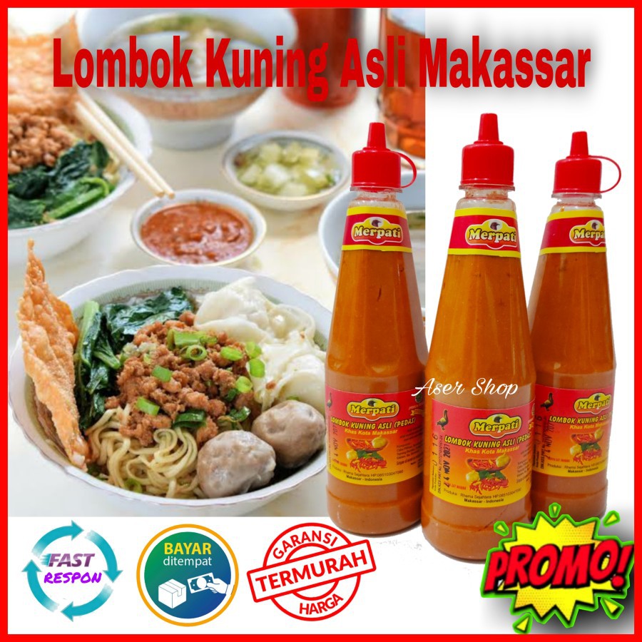 

Sambal sambel lombok kuning MERPATI ASLI 300 ml khas Makassar MURAH. Lombok selalu READY.