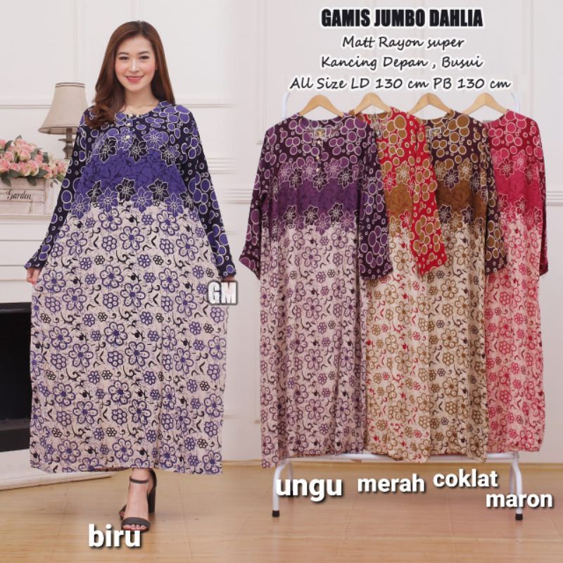 Longdress Jumbo LD 130 Daster Lengan Panjang Busui Kancing Depan Jumbo LD 130 LD 140
