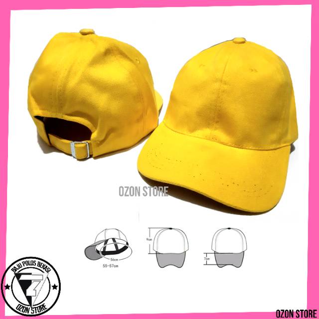 Topi Baseball Distro Caps Polos Pengait Besi Bahan Rapel Premium - Kuning