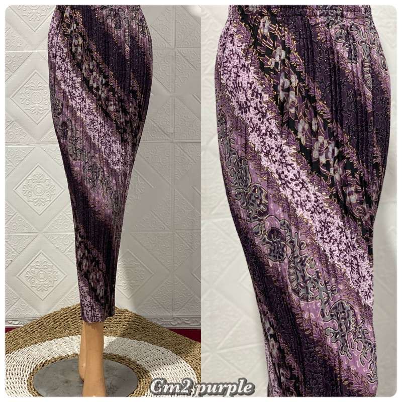 REAL PICT ROK PLISKET BATIK / ROK PLISKET / BAWAHAN KEBAYA / ROK KEBAYA / ROK WISUDA / MOTIF YI LILAC