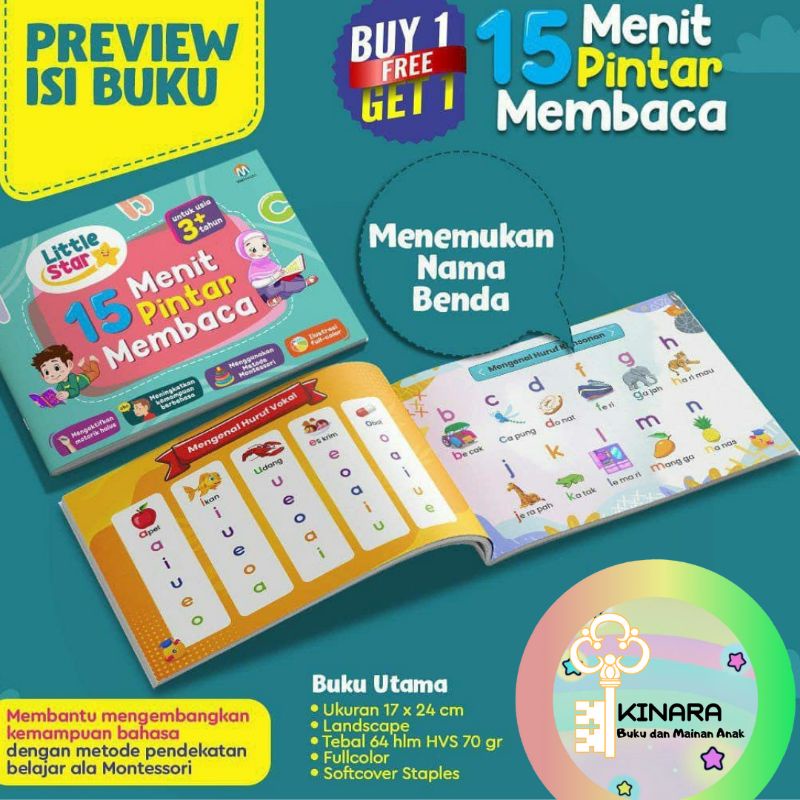 

15 Menit Pintar Membaca + bonus menulis dan berhitung (1 paket 2 buku)