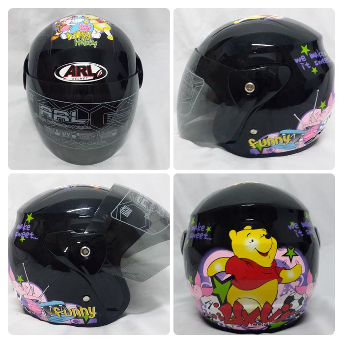 Helm ARL EVO Karakter Kartun Winnie The Pooh Hitam Dewasa.