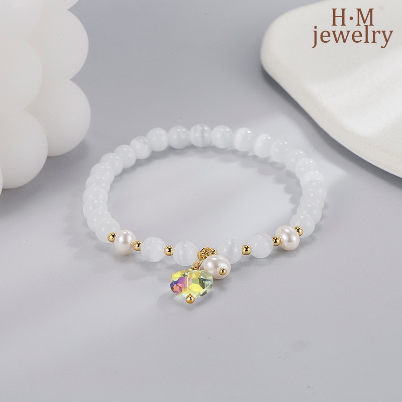 Gelang Tangan Rantai Aksen Batu Opal Imitasi Bentuk Hati Untuk Wanita