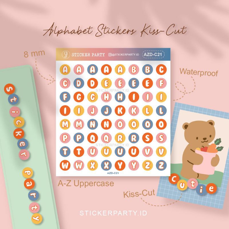 

[Sticker Party] Stiker Huruf Alfabet Abjad Bulat 0,8CM Warna Pop Art Waterproof Polco Casing HP AZDC21 AZDC22