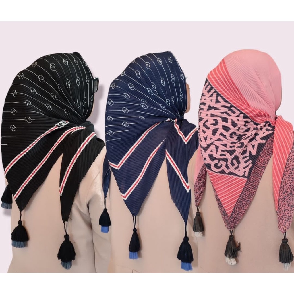 Segiempat Plisket POM Tassel Motif Cotton Voal / Denay KW / segiempat plisket motif / segiempat plis