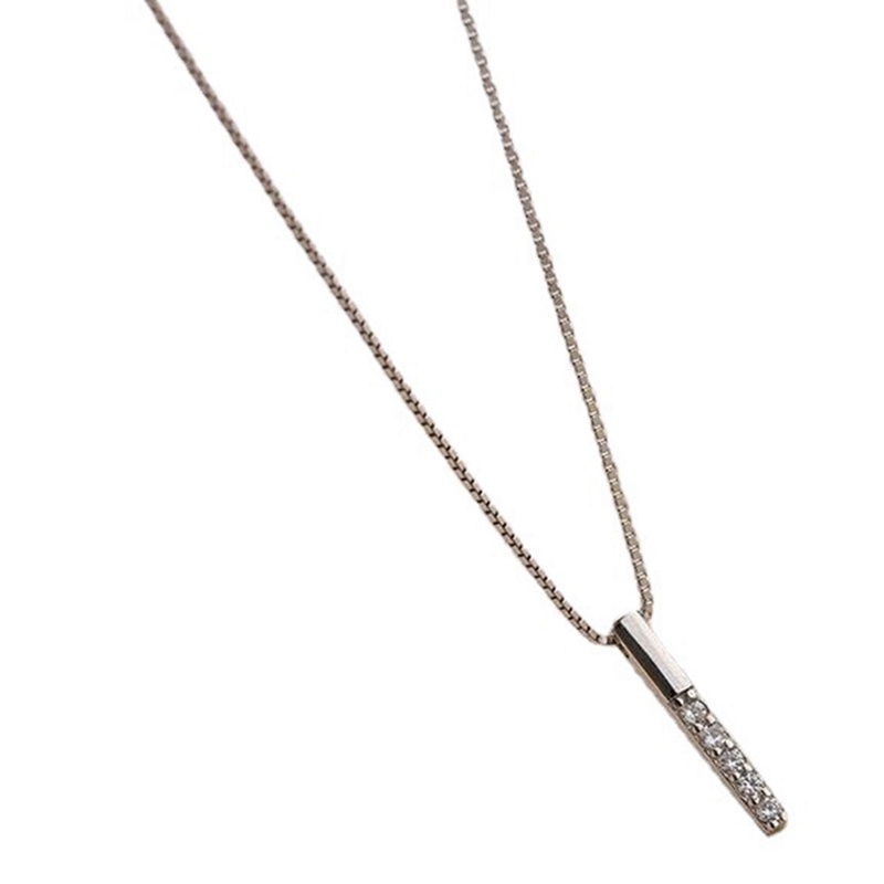 Kalung Rantai Klavikula Desain Garis Vertikal Aksen Berlian Bahan Zirkon Warna Silver Untuk Wanita
