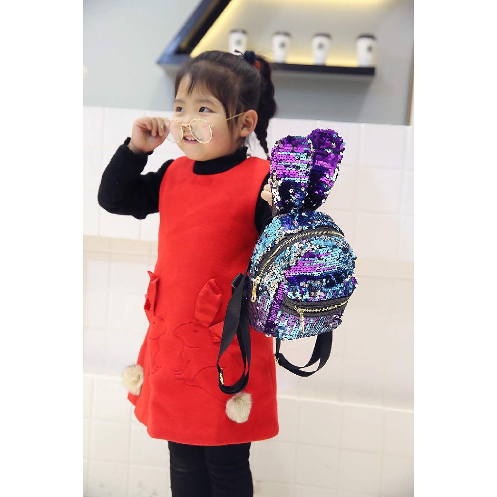 Retaily RY1389 Tas Ransel Anak Kelinci Glitter Backpack Sequin Rabbit Fashion