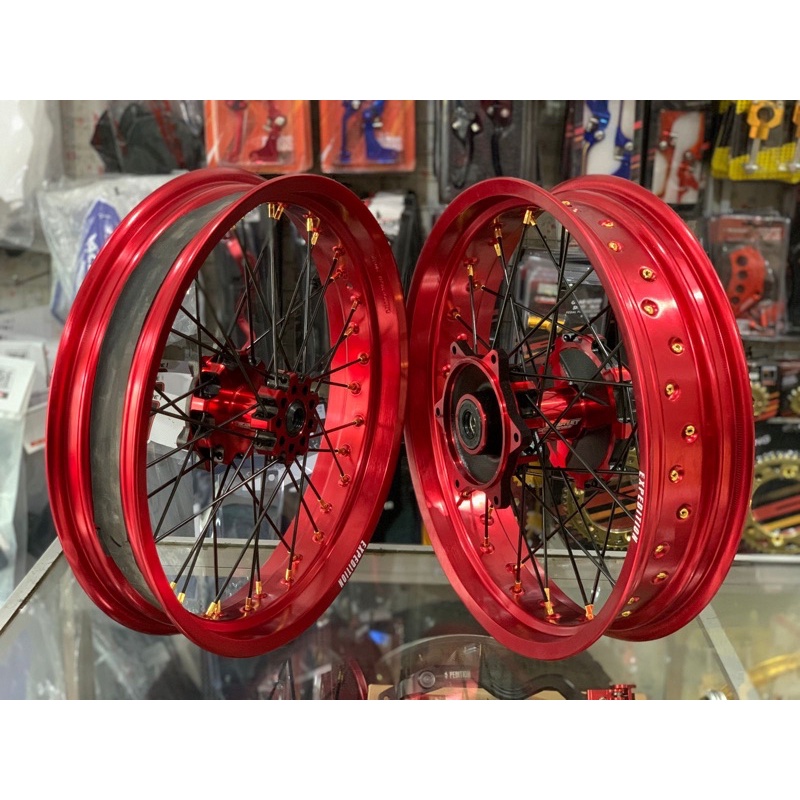 WHEELSET SUPERMOTO CRF150 VELG EXPEDITION/SCARLET TROMOL SCARLET 2TONE