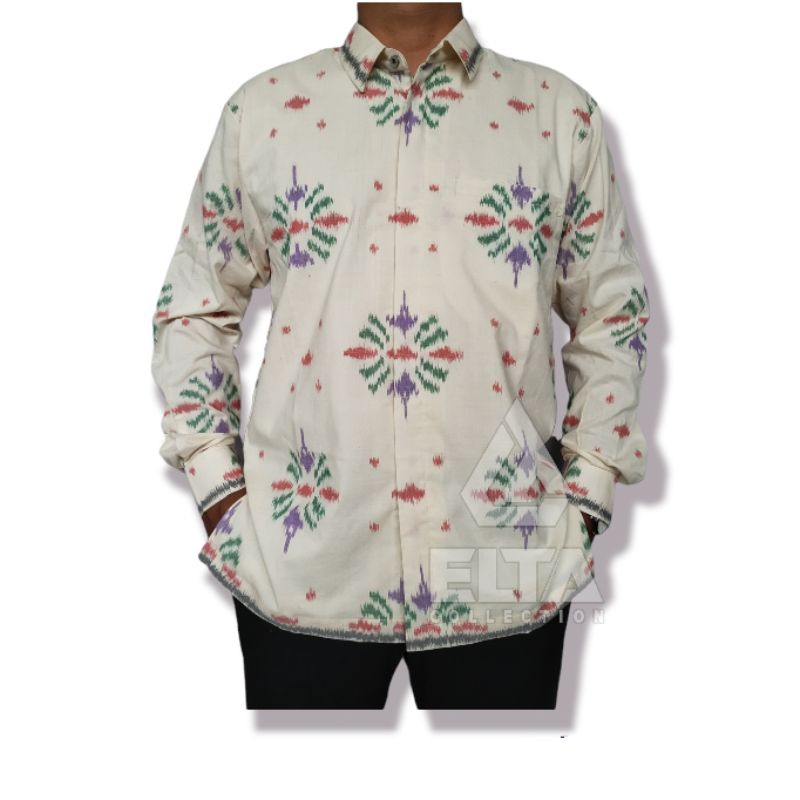 kemeja tenun endek warna putih